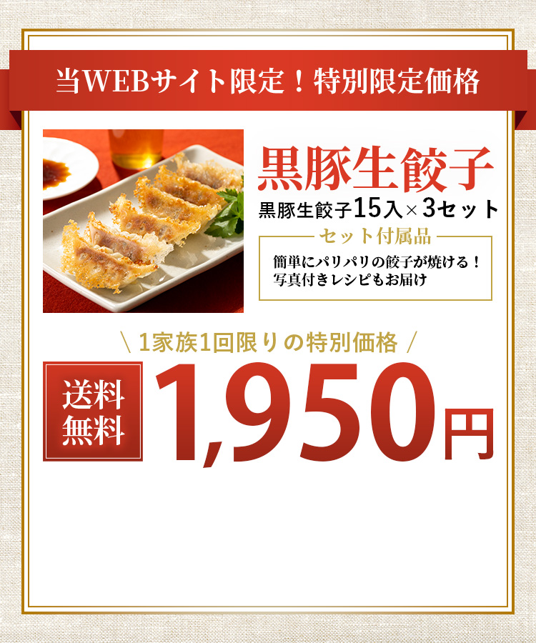 当WEBサイト限定！特別限定価格 黒豚生餃子