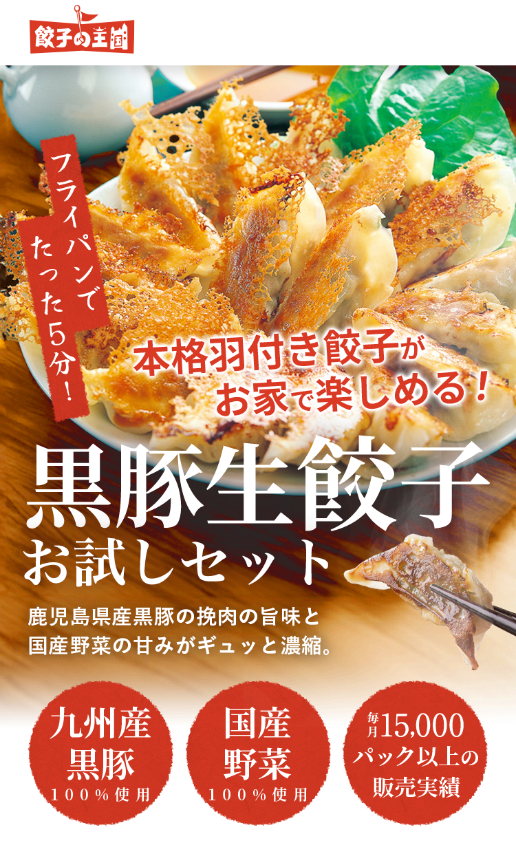 本格羽付き餃子がお家で楽しめる！黒豚生餃子